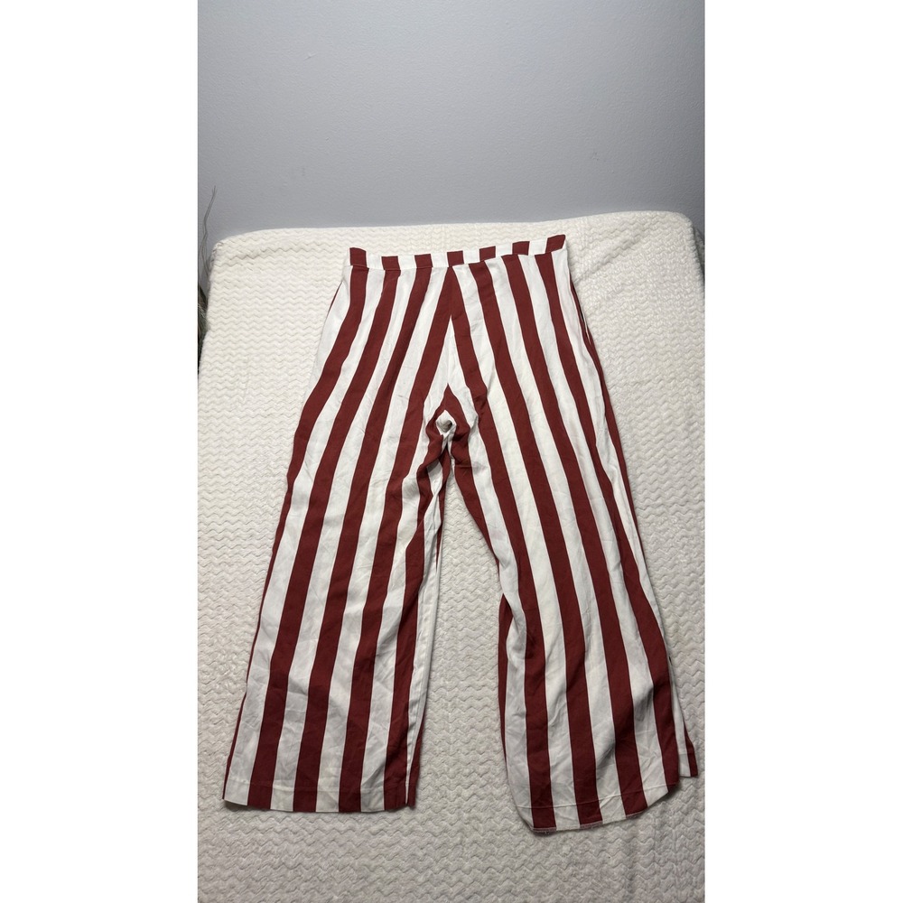 Ichi IHCATARINA PA Womens Burgundy White Striped Wide Leg Pleated Pants Size 40